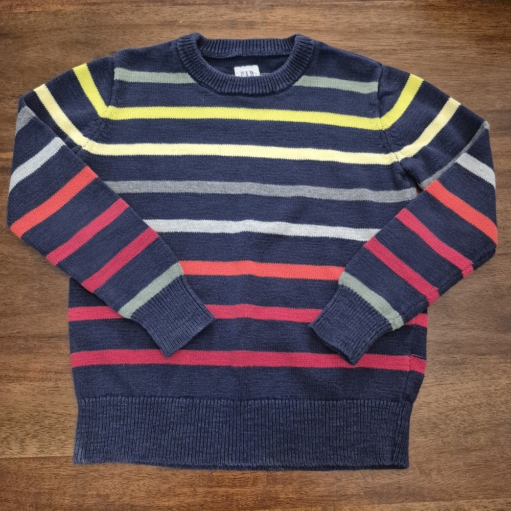 Gap Boys Preppy Navy Rainbow Knit Crewneck Sweater Size Small (6-7)